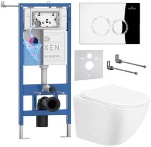 Комплект инсталляции Roxen StounFix Dual Fresh с удлиненными креплениями, аромадозатором, кнопкой Santi 410260 и унитазом Taliente Amato AM25010, хром глянец