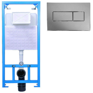 Комплект инсталляции Styron Niagara Fix STY-740 с кнопкой STY-800-2 и унитазом Timo Rimless Kulo TK-403