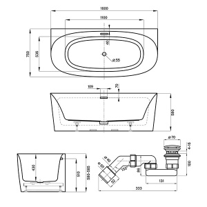 Акриловая ванна Wellsee Belle Spa 2.0 235801003 / 235804003, 160х75