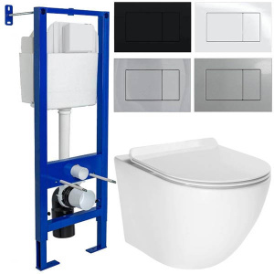 Комплект инсталляции Berges Аtom 410 c кнопкой и унитазом AV Engineering Comfort AVWHR203, белый глянцевый