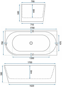 Акриловая ванна Rea Bellanto Slim, 170x79
