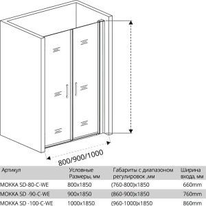 Душевая дверь Good Door MOKKA SD C-WE, 100х185, прозрачный