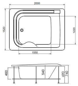 Гидромассажная ванна Gemy G9265 K, 200х152