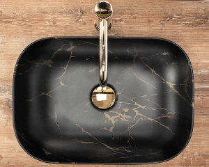 Умывальник Rea Belinda Black Marble матовый / глянцевый, 47х34, черный матовый