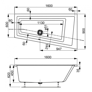 Акриловая ванна Vagnerplast Cavallo Offset, 160х90