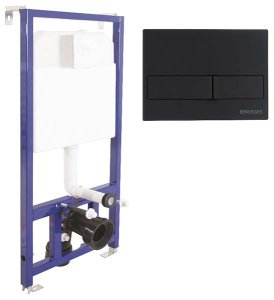 Комплект инсталляции Berges Novum 525 c кнопкой L5 Soft Touch, унитазом Roxen Porto 530155-01, смесителем Roxen Santi 500940-B и держателем для туалетной бумаги Roxen RX-1001B