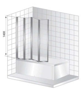 Душевая шторка на ванну Cezares TRIO V3 C-Cr складная, 90х140, прозрачный