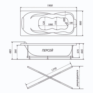 Гидромассажная ванна Triton Персей релакс Flat, 190х90