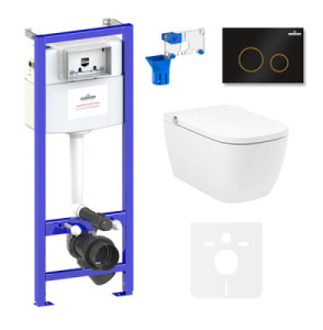 Комплект инсталляции 7 в 1 Lavinia Boho Relfix Smart V-Clean 87561140 / 87561141, матовый черный, золотой глянец