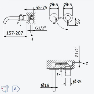 Смеситель встраиваемый Bruma Leaf 1670121CR для умывальника