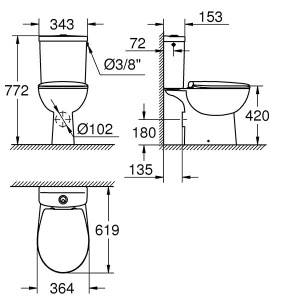 Напольный унитаз Grohe Bau Ceramic 39496000 безободковый с крышкой Soft Close