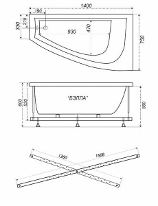 Гидромассажная ванна Triton Бэлла комфорт Flat, 140х76