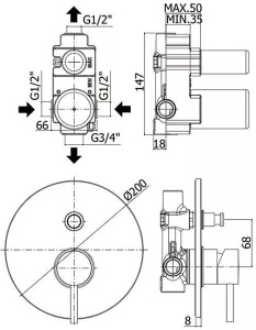Смеситель скрытого монтажа Paffoni Light LIG015NO / LIG015CR / LIG015ST (2 функции), черный матовый