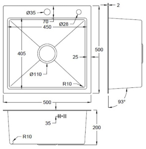 Кухонная мойка Avina Futur Eco F с коландером и дозатором, 50х50, матовый