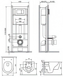 Комплект инсталляции Damixa DX77.IS10151.1700 с кнопкой хром и подвесным унитазом Jupiter