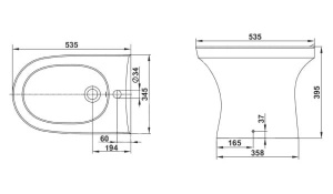 Напольное биде Керамин Санти с угловым скрытым креплением в комплекте