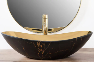 Умывальник Rea Royal in Gold marble black matt U8007 / In Black Marble Gold U8008, 61х36, золото, черный