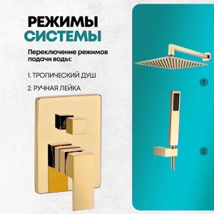Душевая система скрытого монтажа Grocenberg GB5089GO-3 / GB5089MG-3, золото глянец