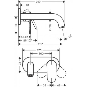Смеситель встраиваемый Hansgrohe Vernis Shape 71578670 / 71578000 для умывальника, хром