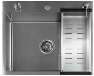 Кухонная мойка Avina Futur FK Eco Embossing Pop-up Standart с дозатором и коландером, 50х50, сатин