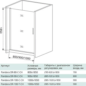Душевая дверь Good Door Pandora DR-C-CH, 100х185, прозрачный