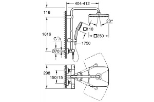 Душевая стойка Grohe Tempesta System 250 Cube 26689001 с термостатом