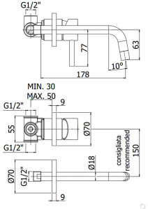 Смеситель встраиваемый Paffoni Light LIG006HG70 / LIG006HGSP70 для умывальника, золото медовое