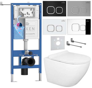 Комплект инсталляции Roxen StounFix Dual Fresh с удлиненными креплениями, аромадозатором, кнопкой смыва Santi 410280 и унитазом Gid Tr2198, хром глянец