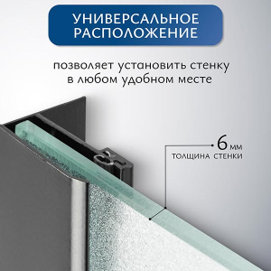 Душевое ограждение SANITeco Walk-In SN-W6MB80 / SN-W6MB90 / W6MB100 / SN-W6MB110 / SN-W6MB120, 80х200, матовый