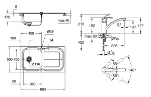 Кухонная мойка Grohe K300 31563SD0 + смеситель Grohe Eurosmart 33281003