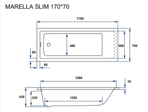 Акриловая ванна Excellent Marella Slim, 170х70