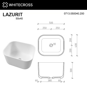 Умывальник Whitecross Lazurit белый матовый Solid Surface