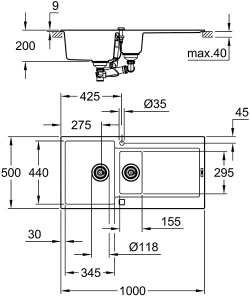 Кухонная мойка Grohe K500 31646AP0 / 31646AT0 оборачиваемая, 100х50, серый гранит