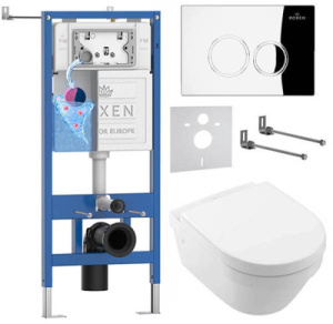 Комплект инсталляции Roxen StounFix Dual Fresh с удлиненными креплениями, аромадозатором, кнопкой смыва Santi 410260 и унитазом Villeroy&Boch Architectura 4694HR01, хром глянец
