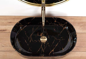 Умывальник Rea Nadia 60 Black Marble Shiny U0539 / 60 black matt stone U8565, 61х39, черный мрамор глянцевый