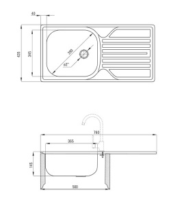 Кухонная мойка Deante Legato ZEL-0110 / ZEL-3110, 76х43/сатин