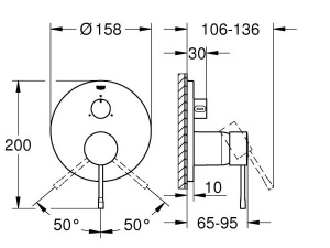 Смеситель встраиваемый Grohe Essence 24092A01 / 24092AL1 (3 функции), темный графит глянец
