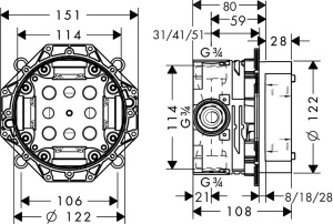 Встраиваемый механизм Hansgrohe ibox universal 01800180