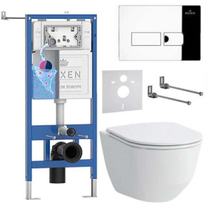 Комплект инсталляции Roxen StounFix Dual Fresh с удлиненными креплениями, аромадозатором, кнопкой смыва Caspia 410280 и унитазом Laufen Pro Rimless, хром глянец