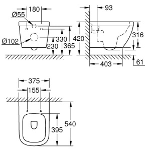 Комплект инсталляции AlcaPlast AM101/1120 Sadromodul с ароматизатором, кнопкой M570 / M571 / M572 / M578 и унитазом Grohe Euro Ceramic 39538000, сатин (хром матовый)