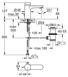 Смеситель для умывальника Grohe Eurosmart Cosmopolitan T 36318000