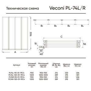 Душевая шторка на ванну Veconi PL-74B, 90х150, прозрачный