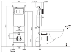 Комплект инсталляции Asten Readle Zentralmodul AR0501 с кнопкой и унитазом Saniteco KW-9003W Rimles