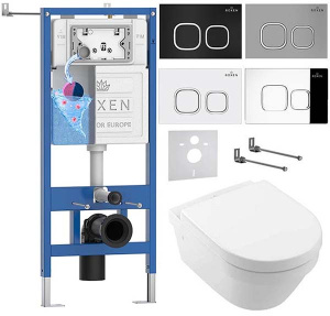 Комплект инсталляции Roxen StounFix Dual Fresh с удлиненными креплениями, аромадозатором, кнопкой Santi 410280 и унитазом Villeroy&Boch Architectura 4694HR01, хром глянец