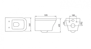 Комплект инсталляции Berges Novum 525 c кнопкой L1 / L4, подвесным унитазом Strati Rimless и сиденьем Strati Slim SO, белый