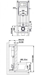 Комплект инсталляции Berges Atom Line 410 с черной кнопкой и подвесным унитазом Calani Russel Slim CAL-C0001