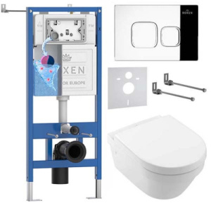 Комплект инсталляции Roxen StounFix Dual Fresh с удлиненными креплениями, аромадозатором, кнопкой Santi 410280 и унитазом Villeroy&Boch Architectura 4694HR01, хром глянец