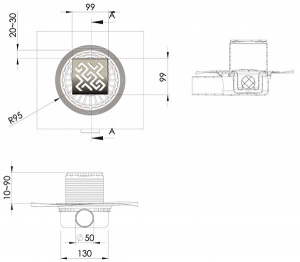 Душевой трап Berges Wasserhaus Zentrum Antik бронза вертикальный выпуск, 10х10 см