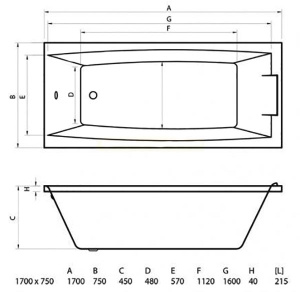 Акриловая ванна Bonito Home Julia, 170х75