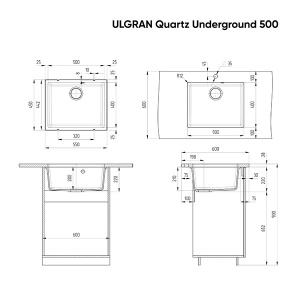 Кухонная мойка Ulgran Quartz Underground 500